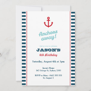Navy Blue Nautische Verjaardag uitnodiging