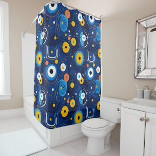 Navy Blue Nazar BOHO Evil Eye Pattern Douchegordijn