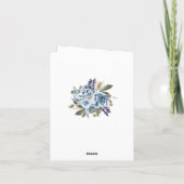 Navy Blue Neutral Floral Roos Gold Wedding Bedankkaart (Achterkant)