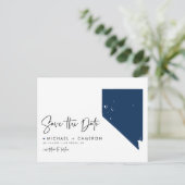 Navy Blue Nevada State Map QR Code Bewaar de datum Aankondigingskaart (Staand voorkant)