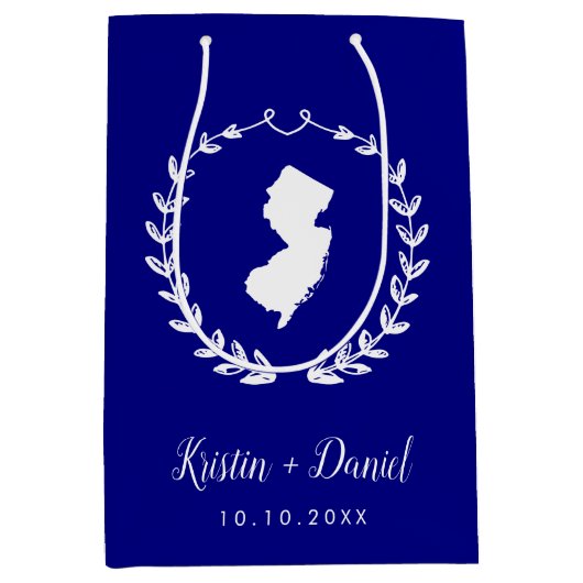 Navy Blue New Jersey Map Wedding Welcome Swag Medium Cadeauzakje (Voorkant)