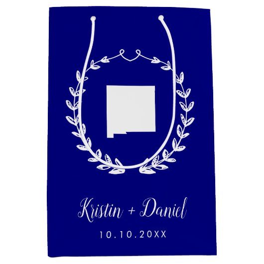 Navy Blue New Mexico Map Weddenschap Welcome Swag Medium Cadeauzakje (Voorkant)