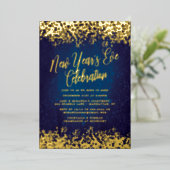 Navy Blue New Year's Eve Party Gold Confetti Folie Uitnodiging (Staand Voorkant)