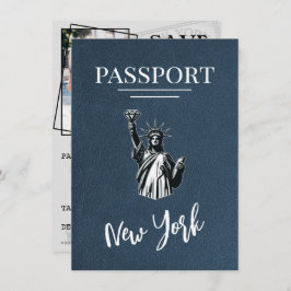 Navy Blue New York City Passport Bewaar de datum Save The Date