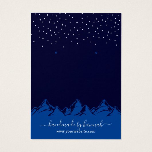 Navy Blue Night Mountains Handmade Earning Display Visitekaartje (Achterkant)