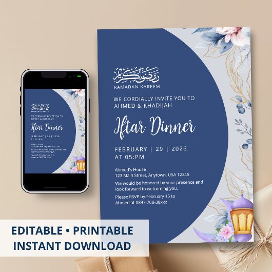 Navy Blue Night Sky Ramadan Iftar Dinner Kaart