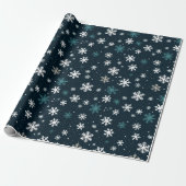 Navy Blue Night Sky White Sneeuwvlokken Cadeaupapier (Uitgerold)