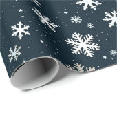 Navy Blue Night Sky White Sneeuwvlokken Cadeaupapier (Rol Hoek)