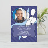 Navy Blue No Time to Spare Bowling Party Photo Kaart (Staand voorkant)