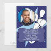 Navy Blue No Time to Spare Bowling Party Photo Kaart (Voorkant / Achterkant)
