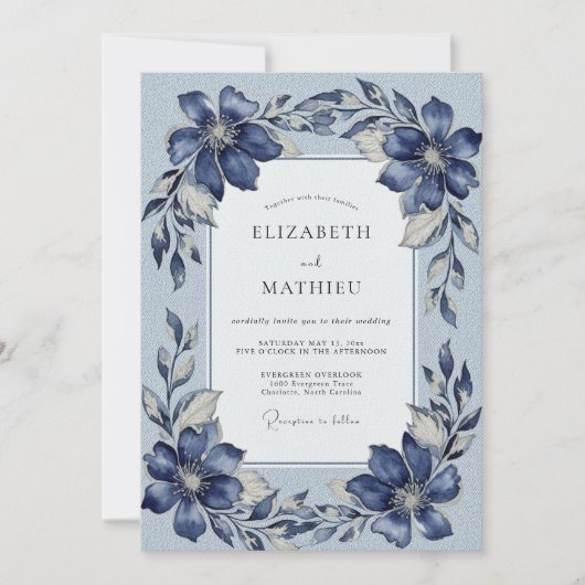 Navy Blue Noble Winter Wedding Kaart (Voorkant)