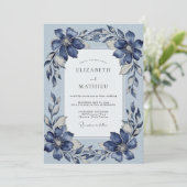 Navy Blue Noble Winter Wedding Kaart (Staand voorkant)