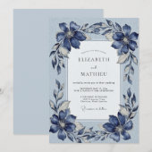 Navy Blue Noble Winter Wedding Kaart (Voorkant / Achterkant)