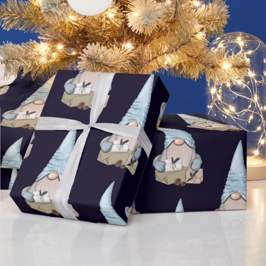 Navy Blue Nordic Snow Gnome Kerstfeestdag Cadeaupapier (Feestdagen)