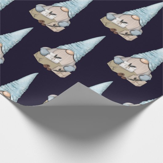 Navy Blue Nordic Snow Gnome Kerstfeestdag Cadeaupapier (Hoek)