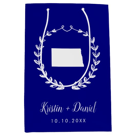 Navy Blue North Dakota Map Wedding Welcome Swag Medium Cadeauzakje (Voorkant)