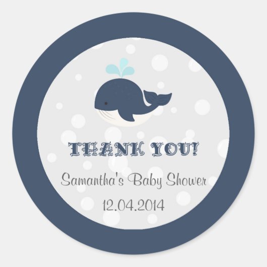 Navy Blue Ocean Whale Baby shower Ronde Sticker (Voorkant)