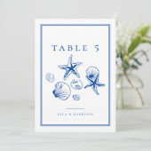 Navy Blue Ocean Zee Shell Trouwtafel Nummers Kaart (Staand voorkant)