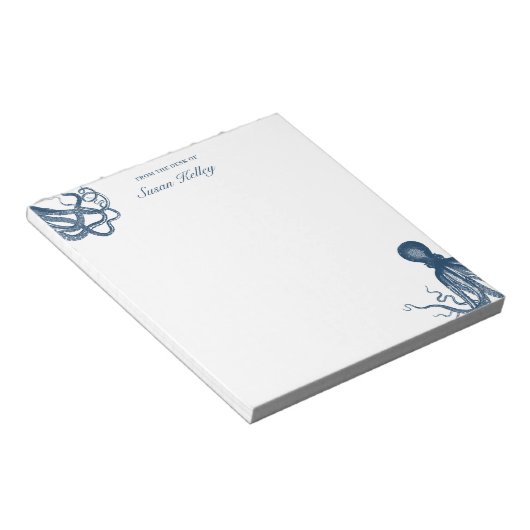 Navy Blue Octopus, gepersonaliseerd Notitieblok (Schuin)