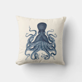 Navy Blue Octopus Illustratie op Cream Kussen