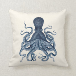 Navy Blue Octopus Illustratie op Cream Kussen