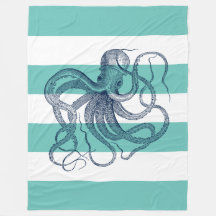 Navy-blue octopus op witte strepen en turquoise