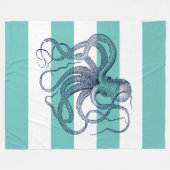 Navy-blue octopus op witte strepen en turquoise fleece deken (Voorkant (Horizontaal))