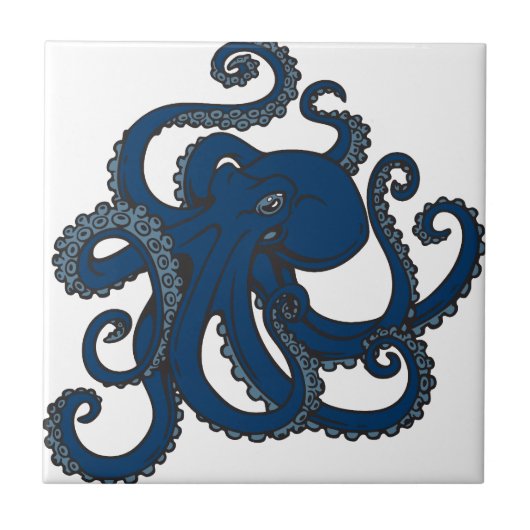Navy Blue Octopus Tegeltje (Voorkant)