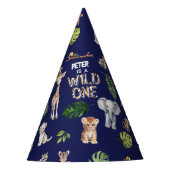 Navy Blue Oerwoud Animals Wild Eén 1e verjaardag Feesthoedjes (Voorkant)