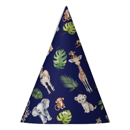 Navy Blue Oerwoud Animals Wild Eén 1e verjaardag Feesthoedjes (Links)