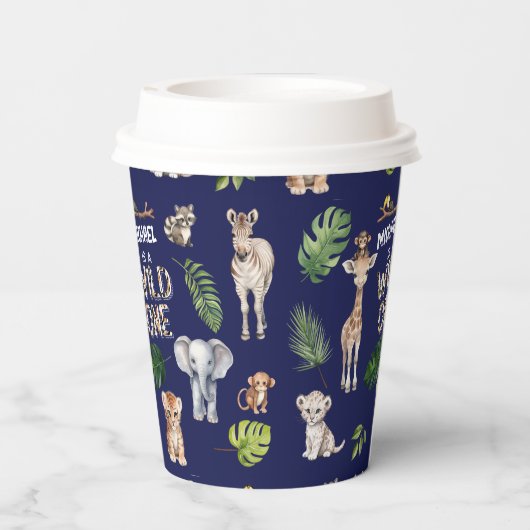 Navy Blue, Oerwoud dieren, Safari 1e verjaardag Papieren Bekers (Achterkant)