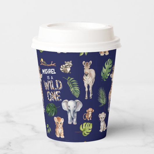 Navy Blue, Oerwoud dieren, Safari 1e verjaardag Papieren Bekers (Voorkant)