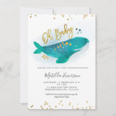 Navy Blue Oh Baby Whale Baby shower Invitation Kaart (Voorkant)