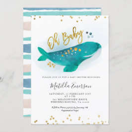 Navy Blue Oh Baby Whale Baby shower Invitation Kaart
