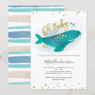 Navy Blue Oh Baby Whale Baby shower Invitation Kaart