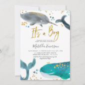 Navy Blue Oh Baby Whale Baby shower Invitation Kaart (Voorkant)