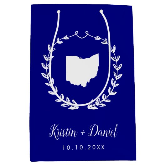 Navy Blue Ohio Kaart Huwelijk Welkom Swag Medium Cadeauzakje (Voorkant)