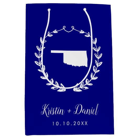 Navy Blue Oklahoma Map Wedding Welcome Swag Medium Cadeauzakje (Voorkant)