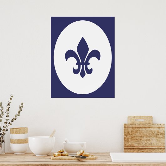 Navy Blue Old Fashioned Oval Border Silhouette Poster (Keuken)