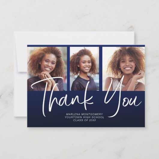 Navy Blue Ombre' Afstuderen 3 Foto bedankt (Voorkant)