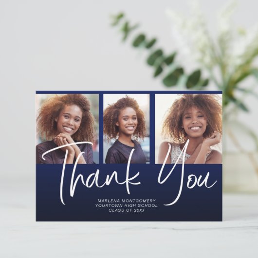 Navy Blue Ombre' Afstuderen 3 Foto bedankt (Staand voorkant)
