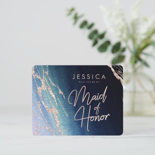 Navy Blue Ombre Agaat, je wordt mijn bruidsmeisje Kaart (Staand voorkant)
