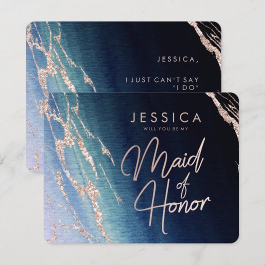 Navy Blue Ombre Agaat, je wordt mijn bruidsmeisje Kaart (Voorkant / Achterkant)