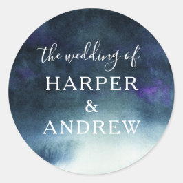 Navy Blue Ombre Bruiloft Envelop Seal Ronde Sticker