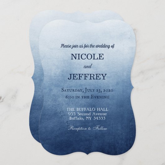 Navy Blue Ombre Elegant Custom Wedding Invitation Kaart (Voorkant / Achterkant)