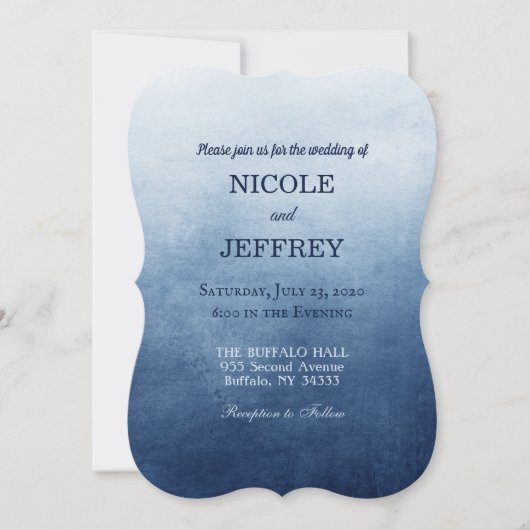Navy Blue Ombre Elegant Custom Wedding Invitation Kaart (Voorkant)