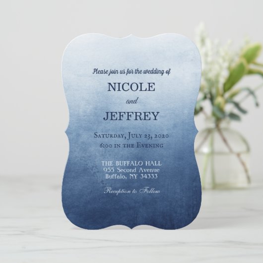 Navy Blue Ombre Elegant Custom Wedding Invitation Kaart (Staand voorkant)