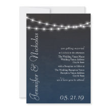 Navy Blue Ombre lights Typografie Wedding Invites