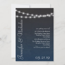 Navy Blue Ombre lights Typografie Wedding Invites Kaart