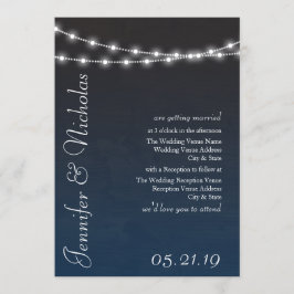 Navy Blue Ombre lights Typografie Wedding Invites Kaart
